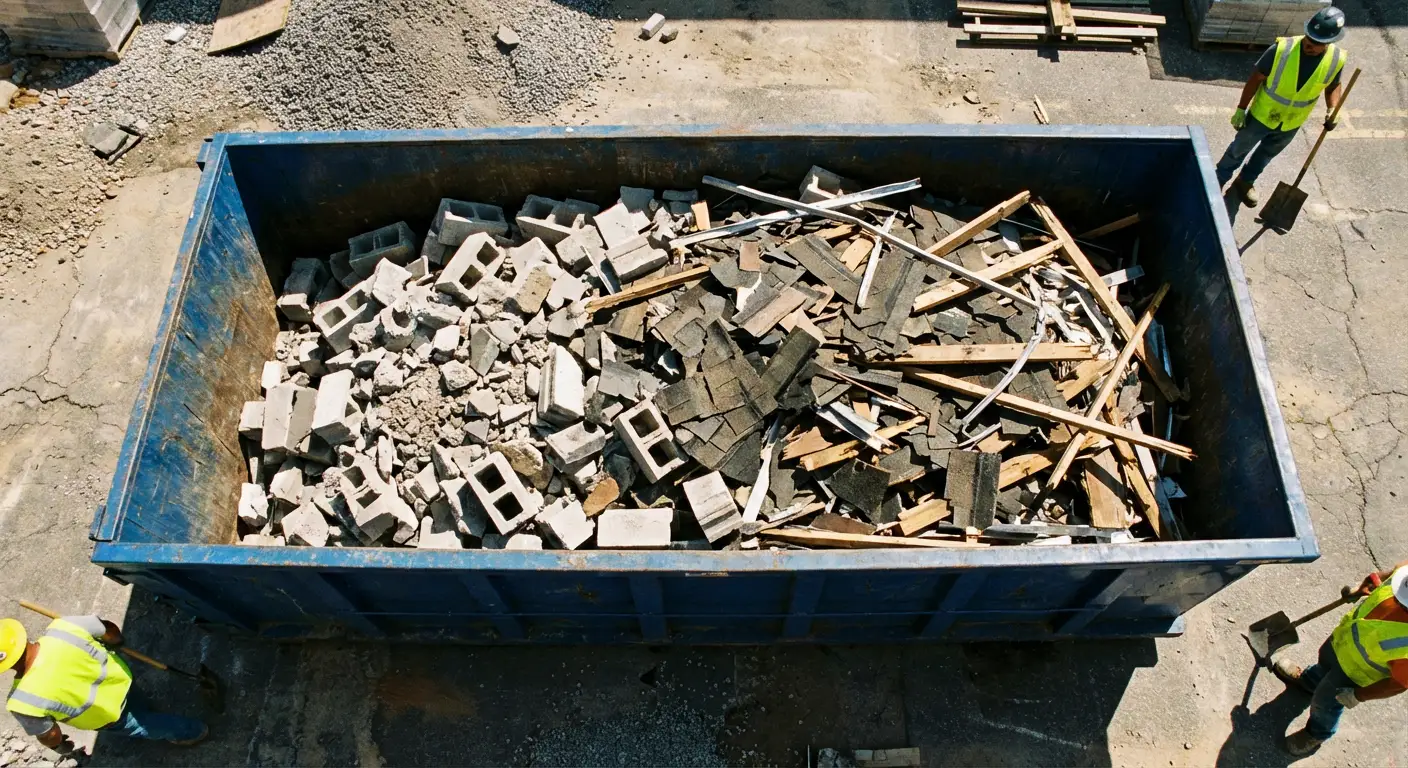 Roll-off dumpster loaded with construction debris in Longmeadow, MA