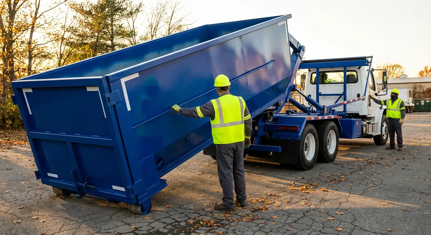 Commercial roll-off dumpster delivery truck in Longmeadow, MA
